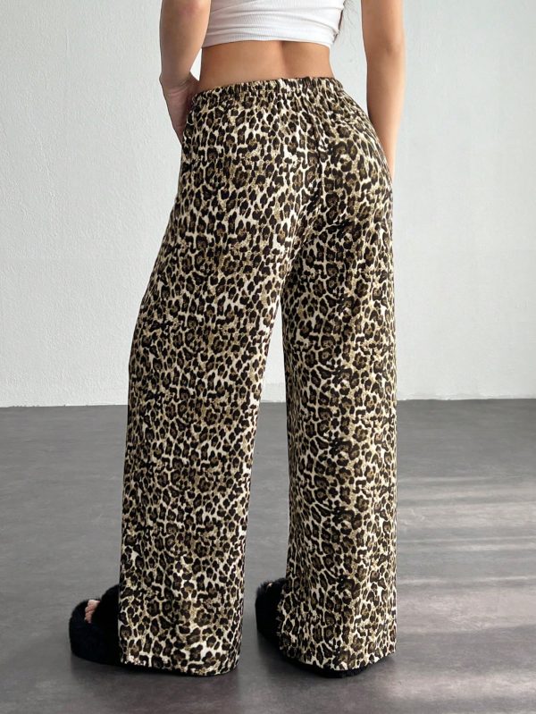 Leopard Print Knit Straight Leg Lounge Pants
