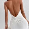 Backless Twist Back Split Hem Halter Evening Dress