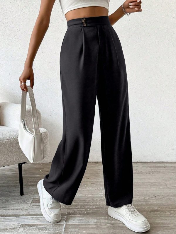 Women's Solid Color High Waist Pleated Wide Leg Loose Pants With Refined Elegant Style