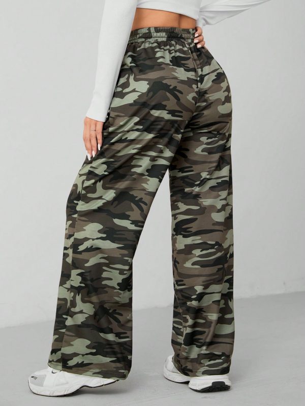 Camouflage Pattern Wide Leg Women's Trousers And Sweatpants