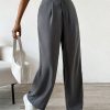 Women Plain Front Button Closure Minimalist Casual Pants, Daily Wear