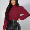 Women's Woven Solid Color Ruffle Hem Long Sleeve Blouse