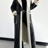 Women's Dual Pocket Belted Teddy Lined PU Leather Coat