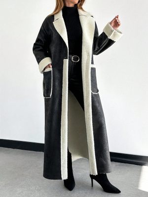 Women's Dual Pocket Belted Teddy Lined PU Leather Coat