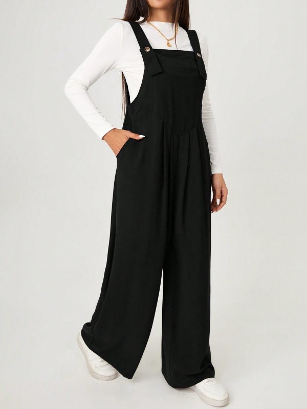 Solid Wide Leg Overall Jumpsuit Without Tee
