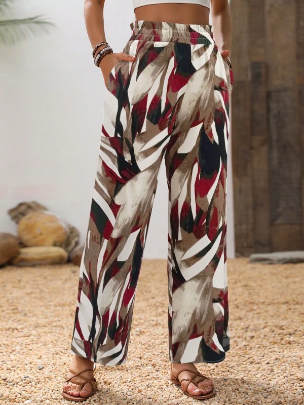 Casual Plant Print Straight-Leg Pants