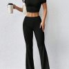 Women's Solid Color Pleated Off Shoulder Cropped T-Shirt And Flare Pants Two-Piece Set