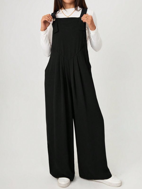 Solid Wide Leg Overall Jumpsuit Without Tee