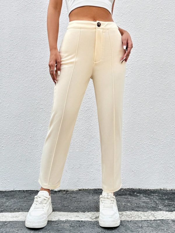 Women's Solid Color Edging Decorated Long Pants