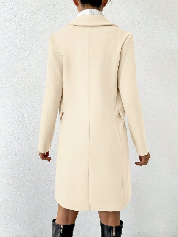 Women's Solid Color Notched Collar Long Sleeve Double-Breasted Casual Overcoat, Autumn/Winter
