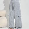 Women's Gray Knit Thick Fleece Lined Ankle Length Casual Utility Baggy Sweatpants