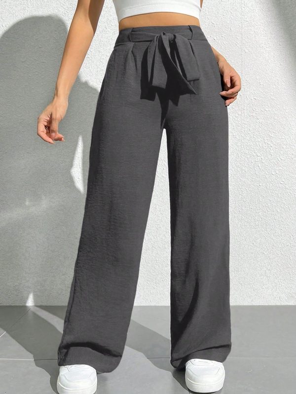 Solid Color Tie Waist Wide Leg Pants