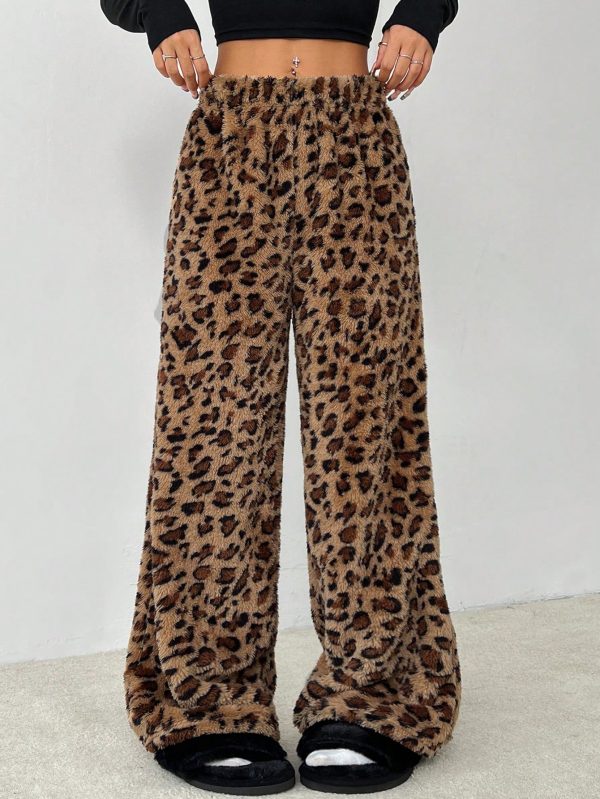 Women's New Leopard Print Plush Trousers Suitable For Autumn And Winter