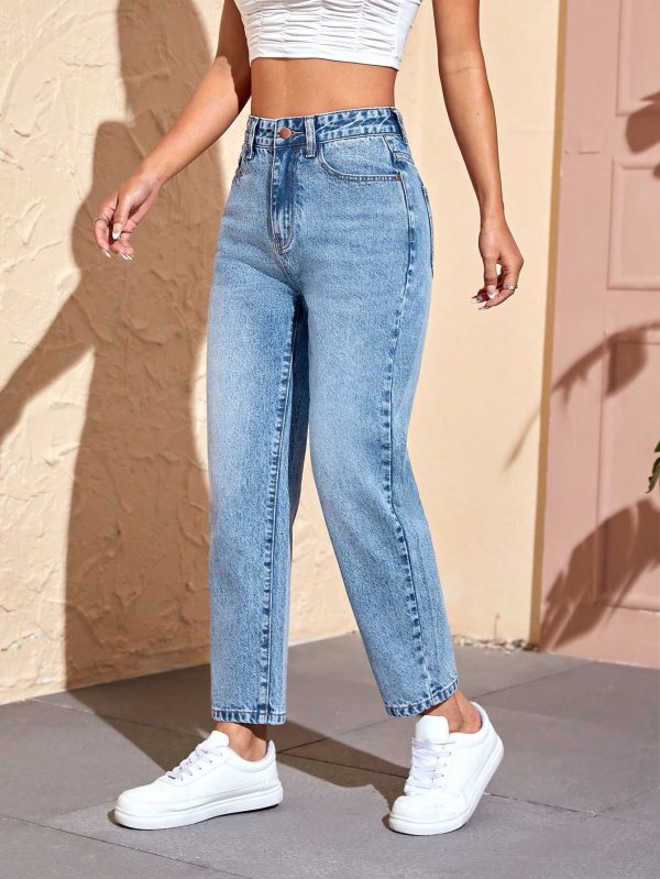 Solid Mom Fit Jeans