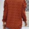 Women's Casual Solid Color Cutout Puff Sleeve Blouse For Autumn