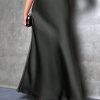 Elegant Versatile Black Satin Skirt For Women, Girly Style