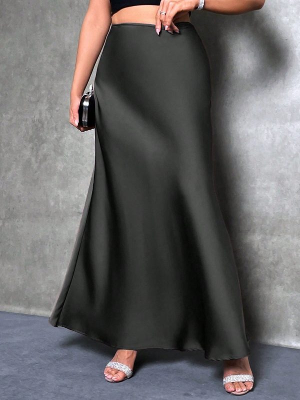 Elegant Versatile Black Satin Skirt For Women, Girly Style