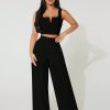 Women's Notch Neck Cropped Vest And Wide Leg Pants 2pcs/Set For Summer