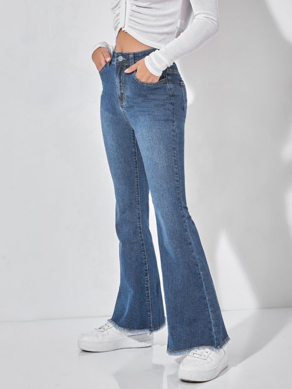 High Waist Raw Hem Flare Leg Jeans