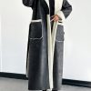 Women's Dual Pocket Belted Teddy Lined PU Leather Coat
