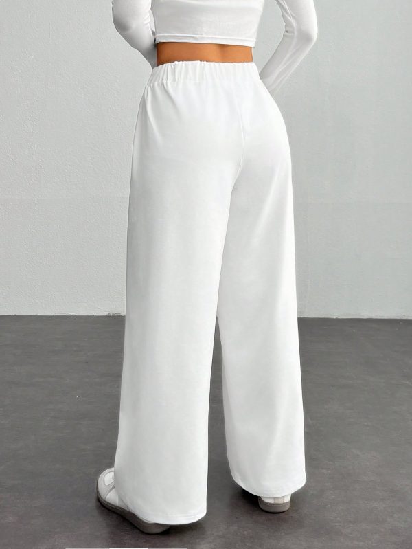 Women Casual Letter Printed Elastic Waist Loose Wide Leg Pants