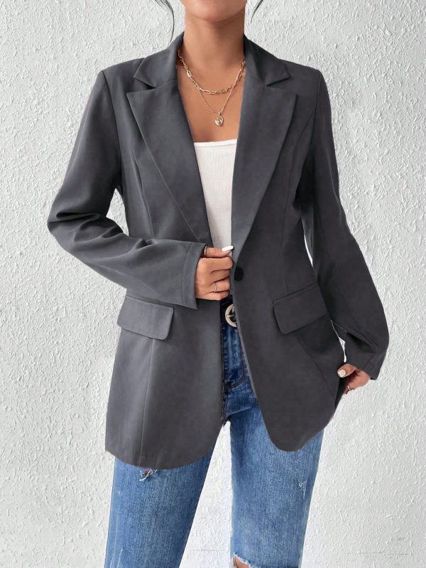 Women's French Collar Long Sleeve Solid Color Blazer Jacket For Autumn