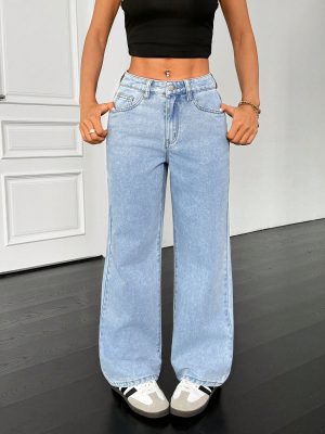 Women's Fashion Versatile Washed Slant Pocket Loose Wide Leg Jeans