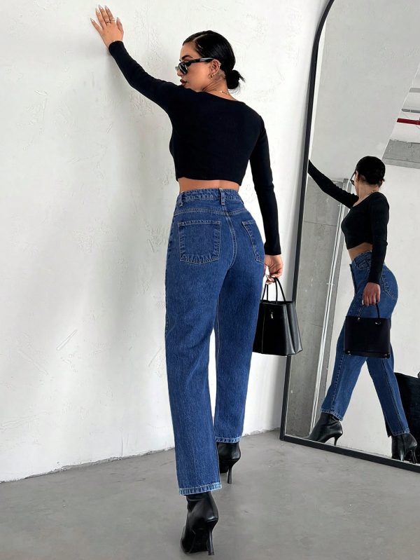 Split Hem Straight Leg Jeans