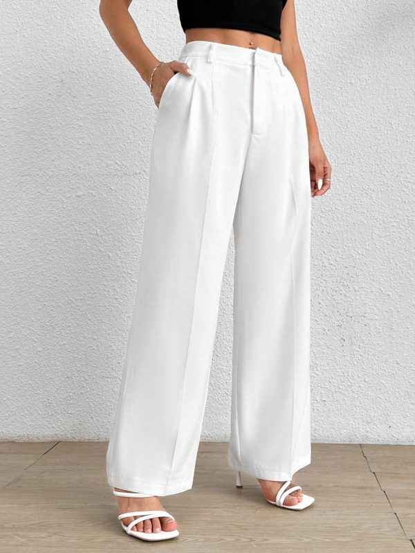 Women's Solid Color Pleated LooseWhite Pants
