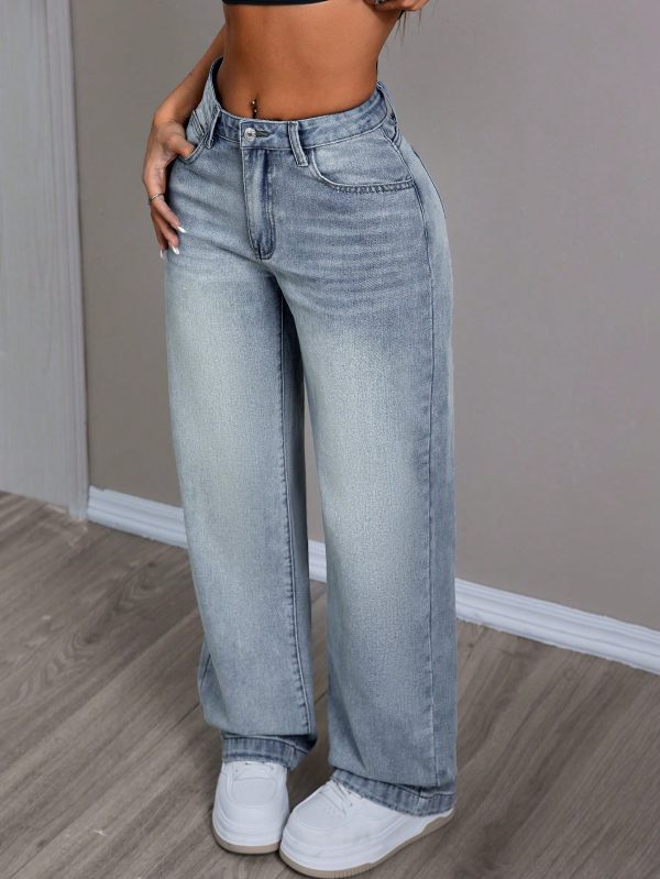 Women Fashionable Minimalist Loose Fit Casual Daily Denim Jeans