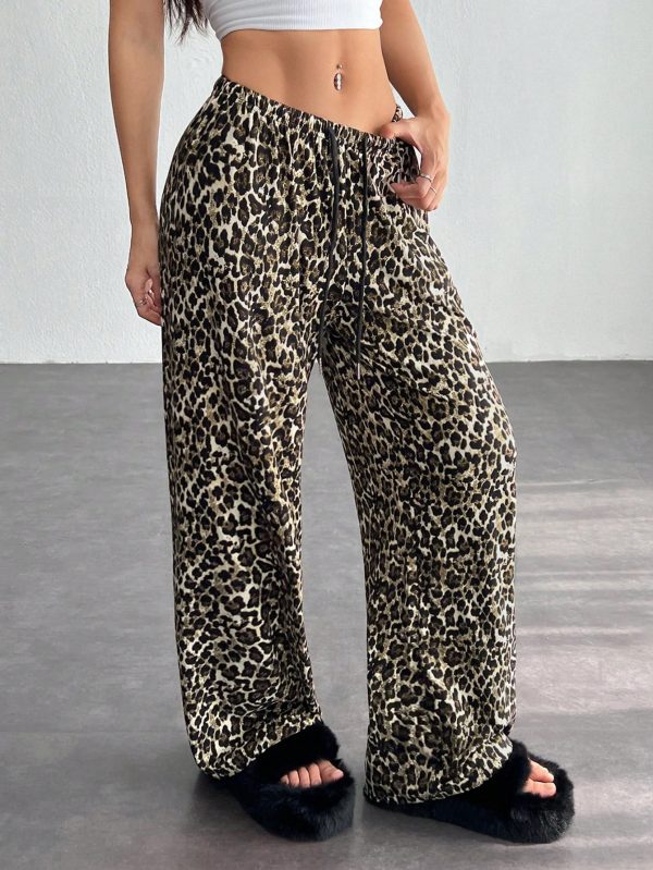 Leopard Print Knit Straight Leg Lounge Pants