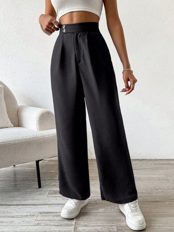 Women's Solid Color High Waist Pleated Wide Leg Loose Pants With Refined Elegant Style