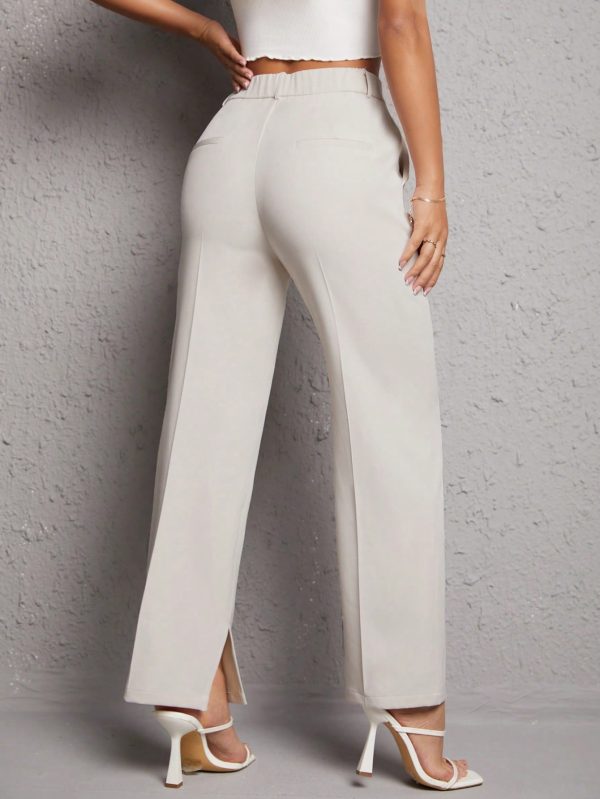 Solid Split Hem Suit Pants