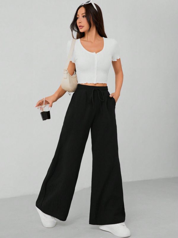 Women's Solid Color Wide Leg Trousers With Insert Pockets