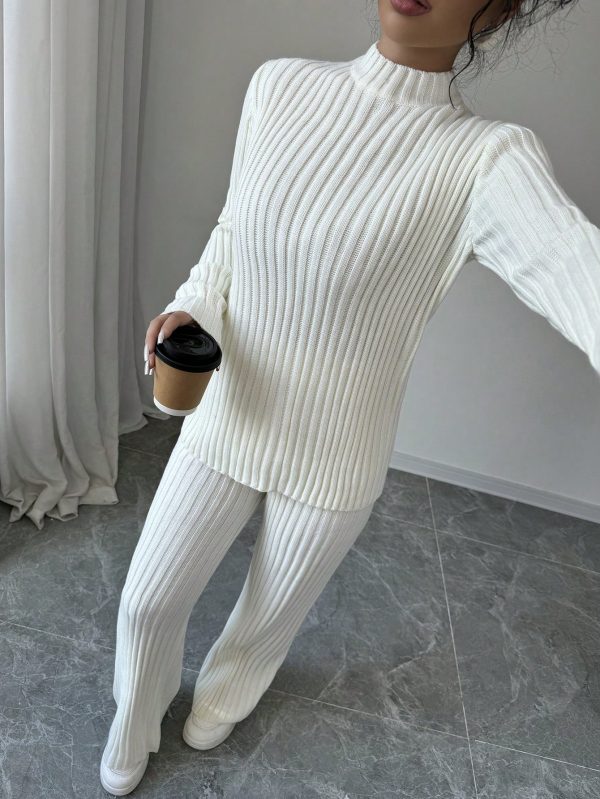 Women's Ribbed 2 Piece Knitted Set, Casual Loose Fit Pullover Sweater, Autumn Winter
