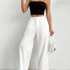Women's Solid Color Pleated LooseWhite Pants