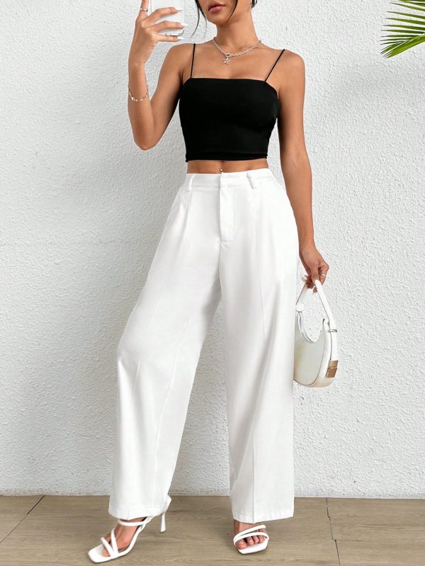 Women's Solid Color Pleated LooseWhite Pants