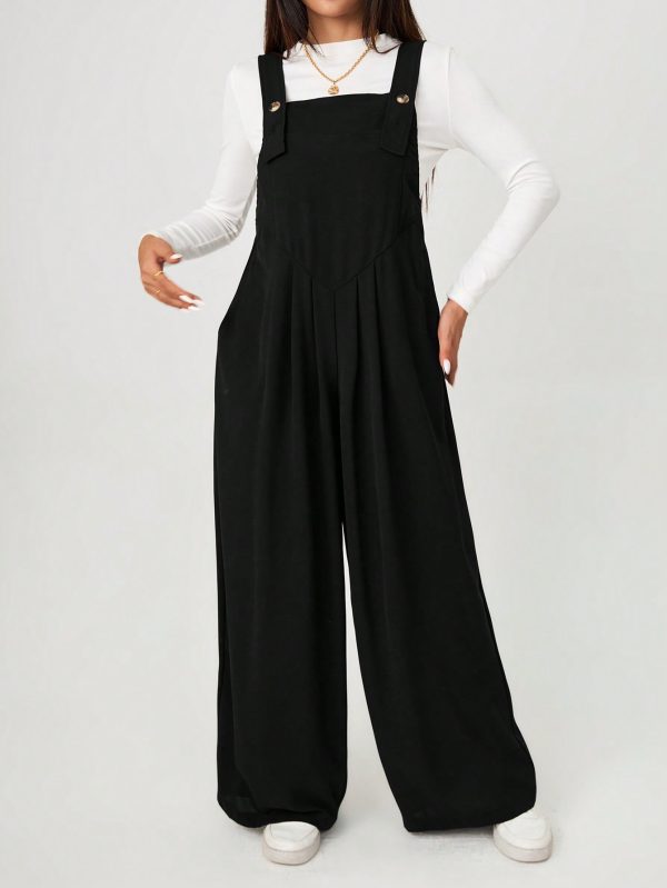 Solid Wide Leg Overall Jumpsuit Without Tee