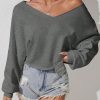 Women's Solid V-Neck Batwing Sleeve Casual Loose Sweatshirt, Autumn/Winter