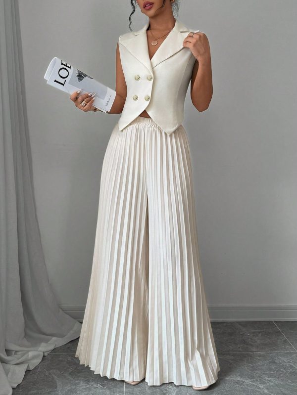 Apricot Color Double-Breasted Suit Collar Pleated Elegant & Romantic Women Suit Set