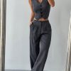 2pcs Women's Casual Solid Color Single-Breasted V-Neck Vest And Pleated Pants Set, Summer