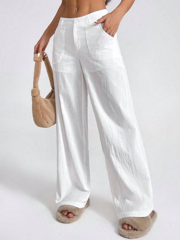 Casual Solid Color Loose Low Waist Wide-Leg Pants
