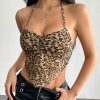 Cheetah Print Leopard Print Mesh Floral Halter Neck Asymmetric Hem Summer Sexy Camisole