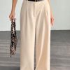 Women's Pleated High Waist Belted Wide Leg Casual & Commuting Pants In Beige