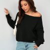 Women's Solid Color Oblique Shoulder Long Sleeve Casual Top