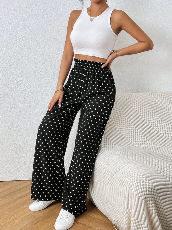Women's Daily Casual Ruffled Edge All-Over Polka Dot Print Pants