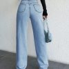100%Cotton Women'S Solid Color Straight Leg Jeans