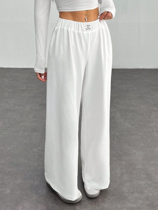 Women Casual Letter Printed Elastic Waist Loose Wide Leg Pants