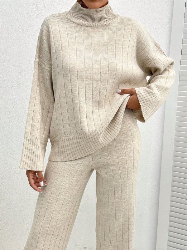 Solid Color Long-Sleeved Sweater And Knitted Trousers Two-Piece Set