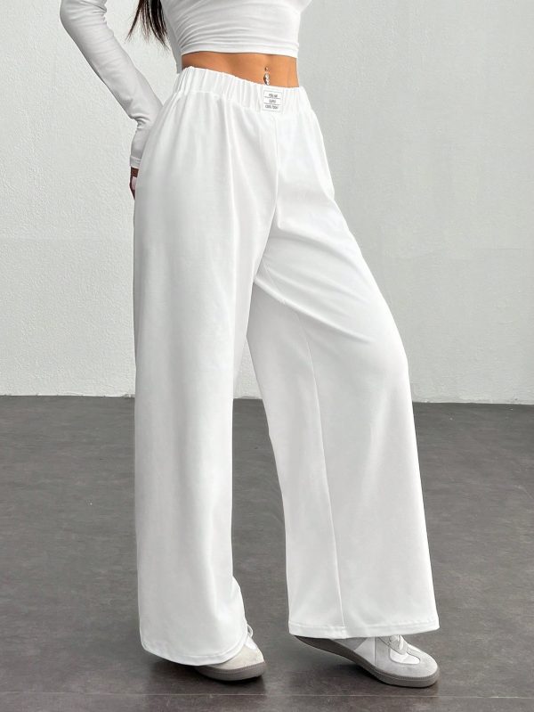 Women Casual Letter Printed Elastic Waist Loose Wide Leg Pants